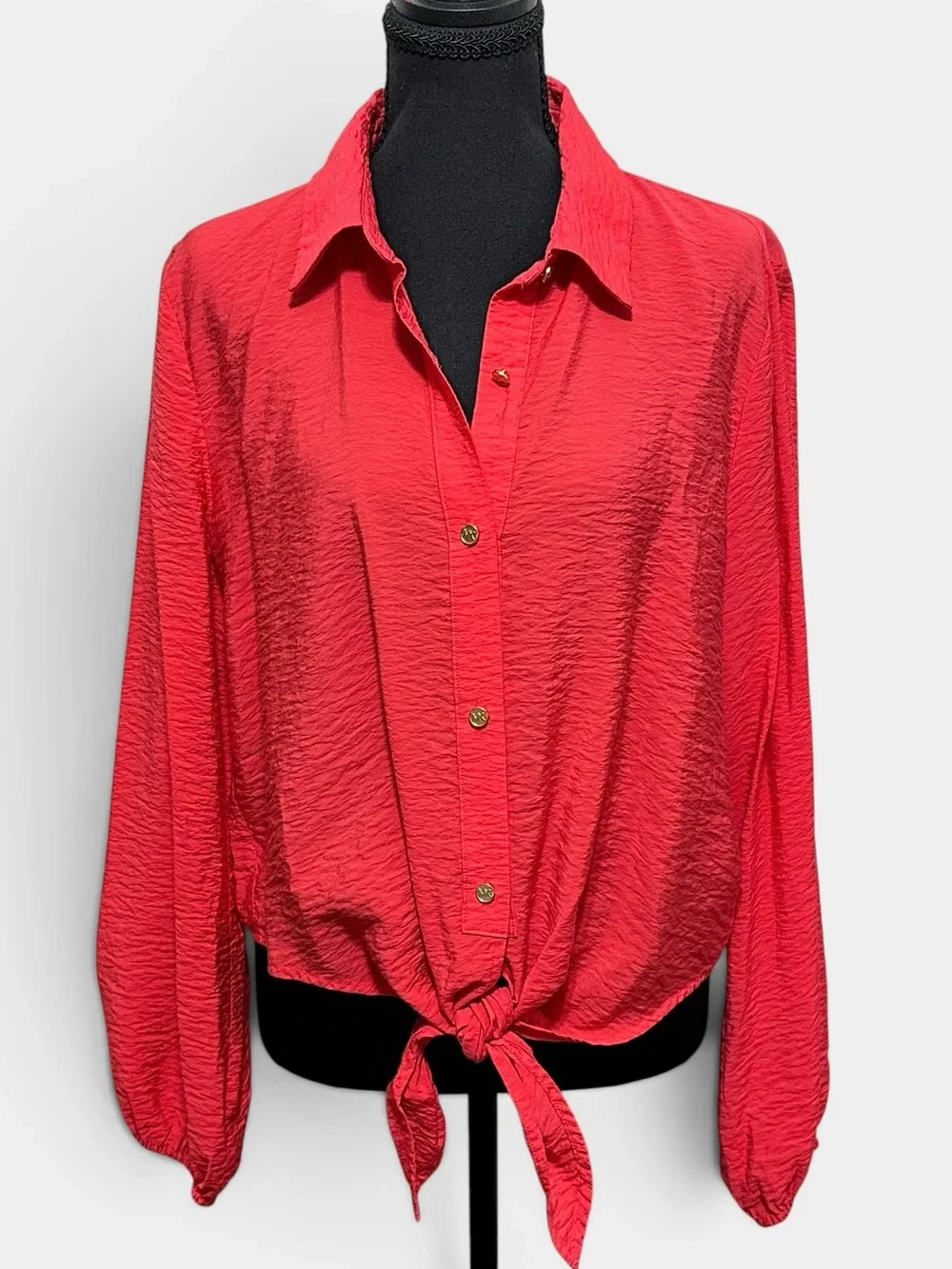 Michael Kors Red Tie-Front Button Down Shirt